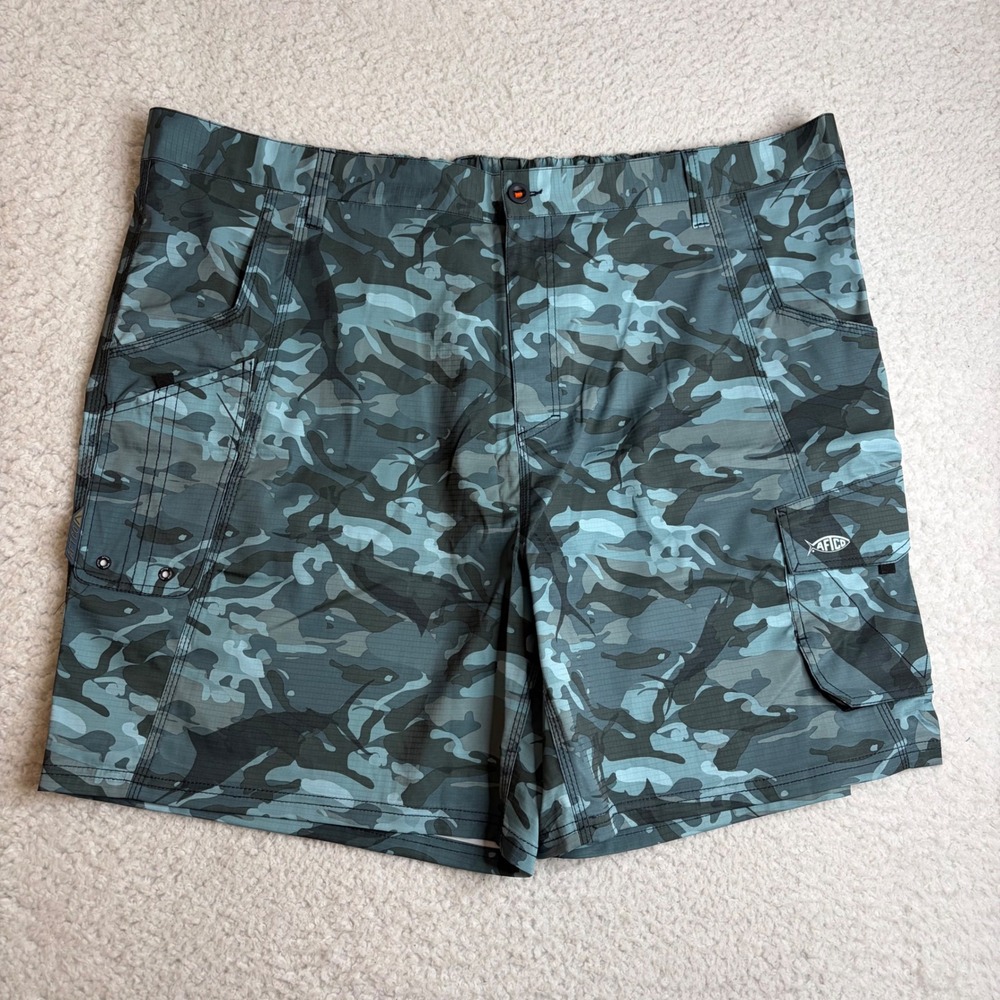 AFTCO Mens Blue Camo Cargo Fishing Shorts Size 50 Ripstop Paratrooper Y2K Style